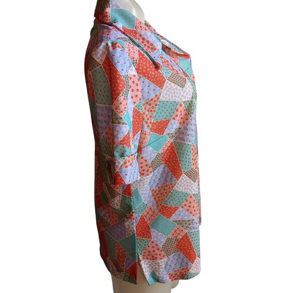 Vtg Large 1970's Blouse Polyester Granny Patchwork Print Short Sleeve Handmade - Picture 6 of 8